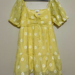 Yellow Floral Dress with Puff Sleeves